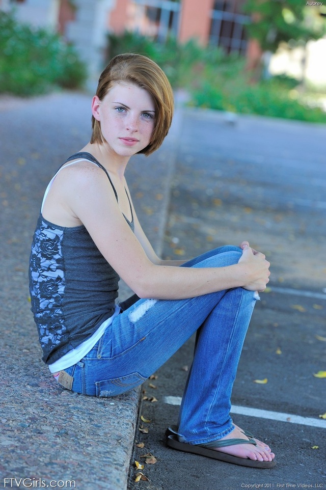 'Freckled Teen Aubrey Show Her Tits In Public' with Aubrey via FTV Girls - Pic #5