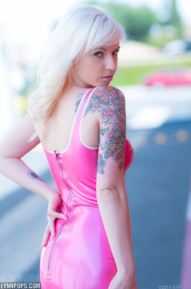 'Lynn Pops Pink Latex Dress' with Lynn Pops via lynnpops.com - Pic #15