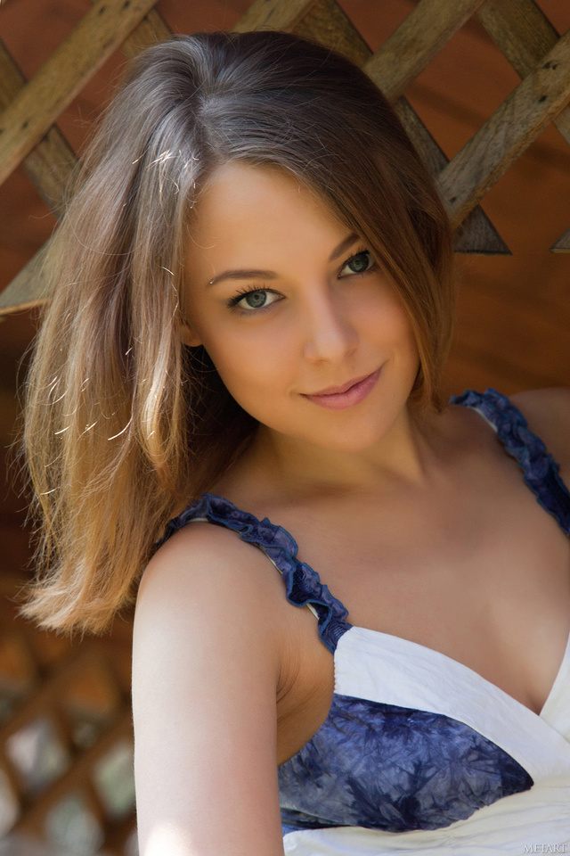 'Sweet Blonde Teen Nikia A in Sexy Blue Dress via Met-Art' with Nikia A via Met-Art - Pic #1