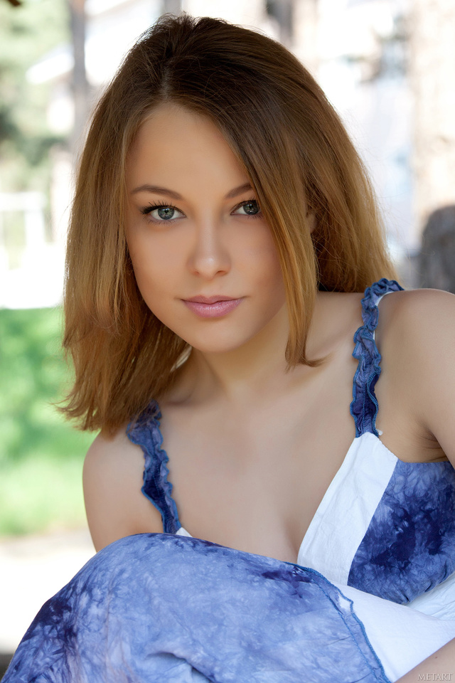 'Sweet Blonde Teen Nikia A in Sexy Blue Dress via Met-Art' with Nikia A via Met-Art - Pic #4