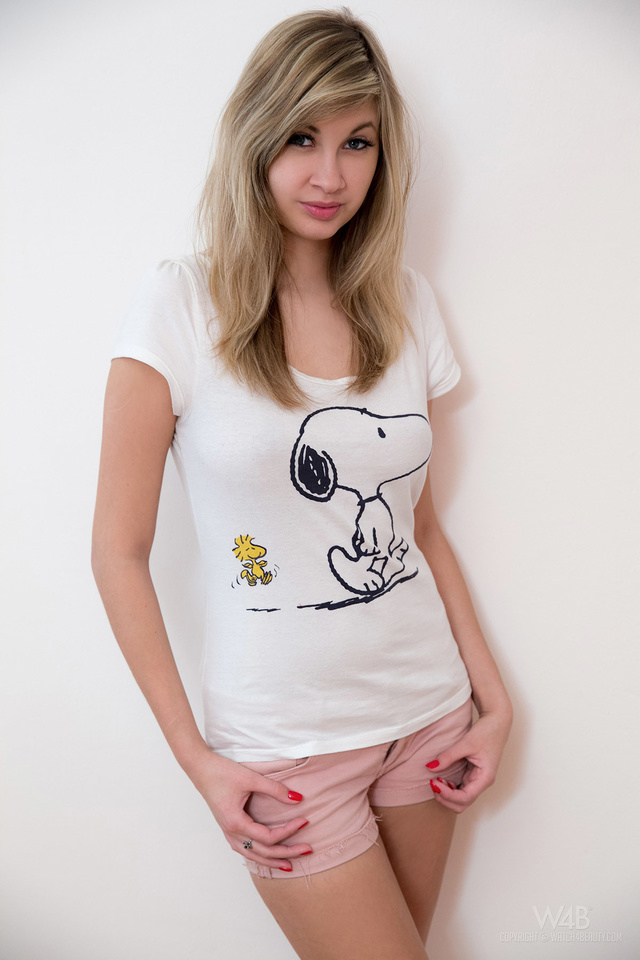 'Young Blonde Cutie Holy in Shorts on her Nice Long Legs for Watch4Beauty' with Holy via Watch4Beauty - Pic #1