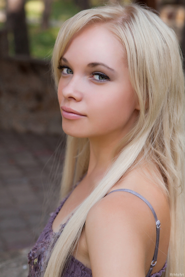 'Young Blonde Beauty Feeona A Taking a Walk in a Little Purple Dress via Rylsky-Art' with Feeona A via Rylsky Art - Pic #2