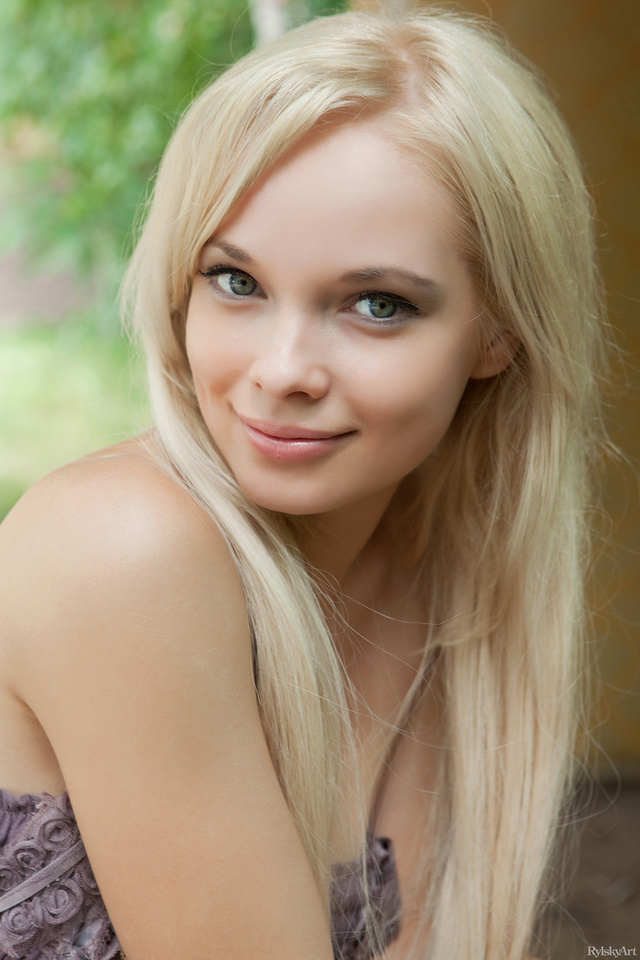 'Young Blonde Beauty Feeona A Taking a Walk in a Little Purple Dress via Rylsky-Art' with Feeona A via Rylsky Art - Pic #9