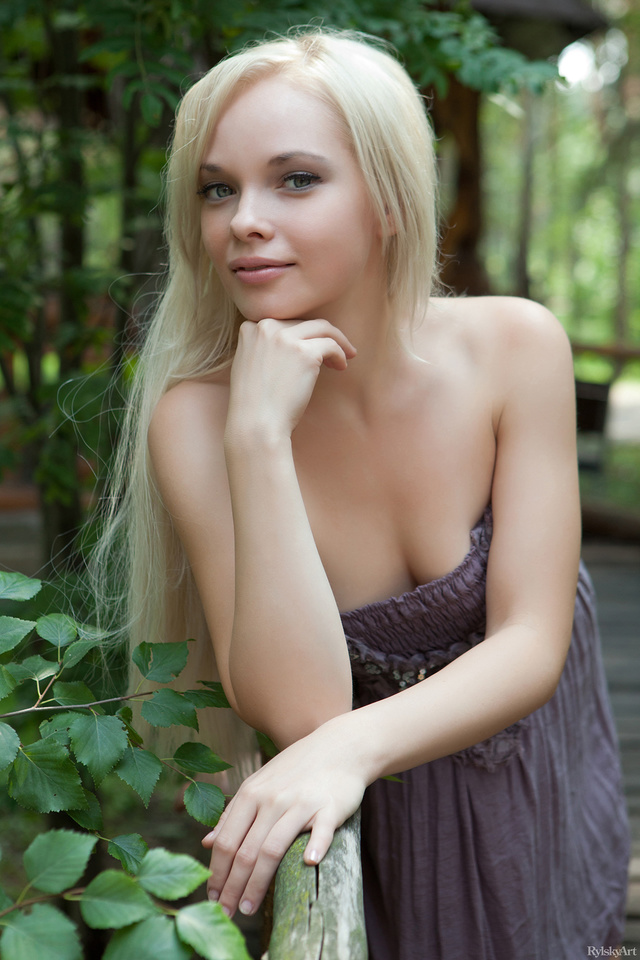 'Young Blonde Beauty Feeona A Taking a Walk in a Little Purple Dress via Rylsky-Art' with Feeona A via Rylsky Art - Pic #14
